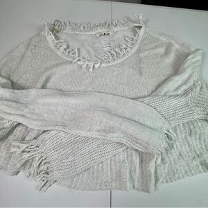 Earthbound Trading Co Distressed Knit Sweater Off White Open Weave Boho Style M